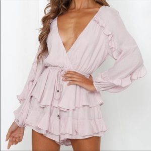 Hello Molly Does He Love You Mauve Romper